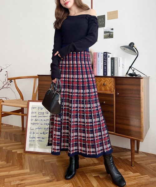 moment+ スカート チェック柄プリーツニットスカート : ZOZOTOWN Yahoo