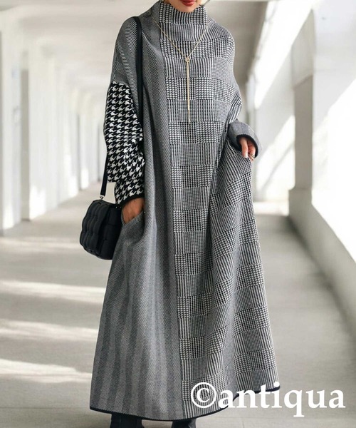 antiqua（アンティカ） ワンピース 千鳥柄ニットワンピース : ZOZOTOWN