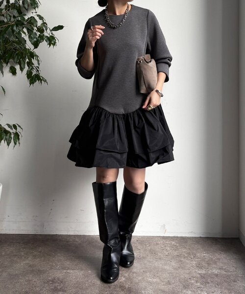 DouDou（ドゥドゥ） ワンピース 裾フリル異素材切替ミニワンピース