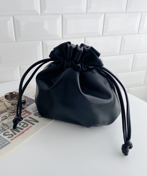 ショルダーバッグ バッグ 2WAY PU 巾着ミニショルダー レディース