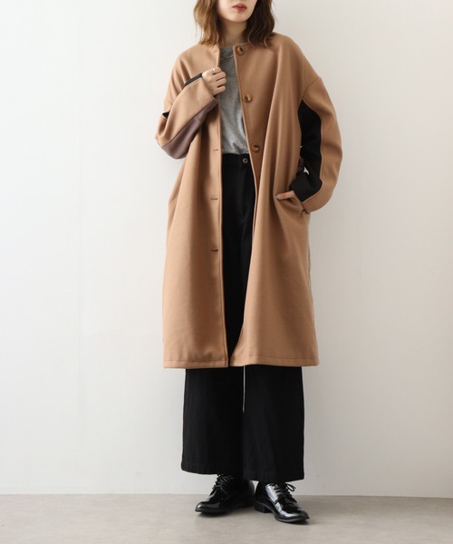 Anna Nicola（アンナニコラ） ノーカラーコート コート キルト切替配色