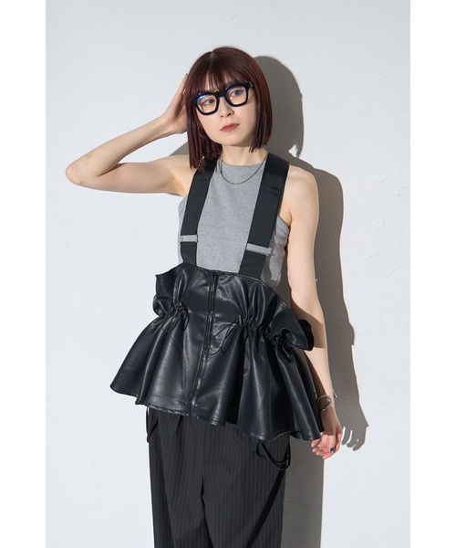 leimn ベスト ジレ ドロストサスペンダートップス(レザー) レディース