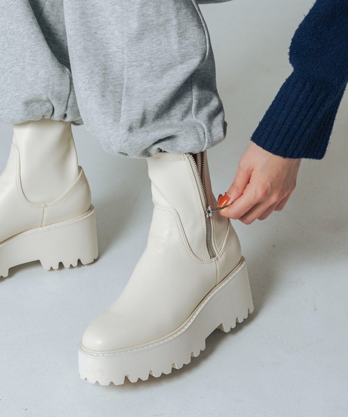 EVOL（イーボル） ブーツ 「EVOL」厚底サイドジップストレッチブーツ