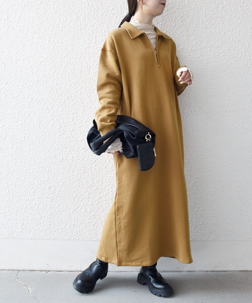 SHIPS any ワンピース any:「洗濯機可能」USA コットン 裏起毛 ハーフ