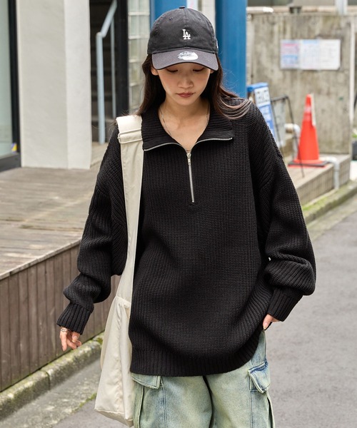 MONO-MART（モノマート） ニット セーター ハーフジップ 畦編み ビッグ