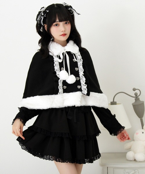 DearMyLove コート アウター ファーポンポンハートビジューリボン