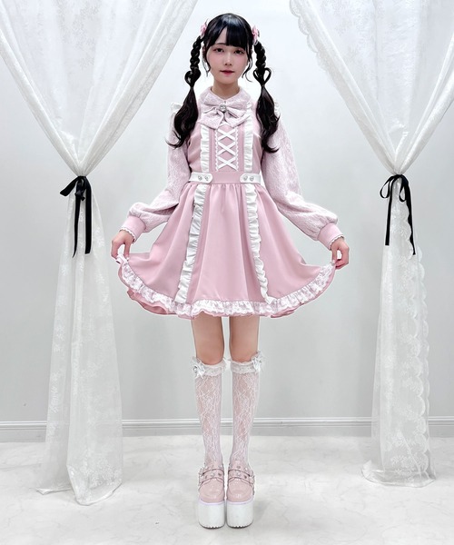 DearMyLove ワンピース フリルたっぷりレースアップリボンワンピース