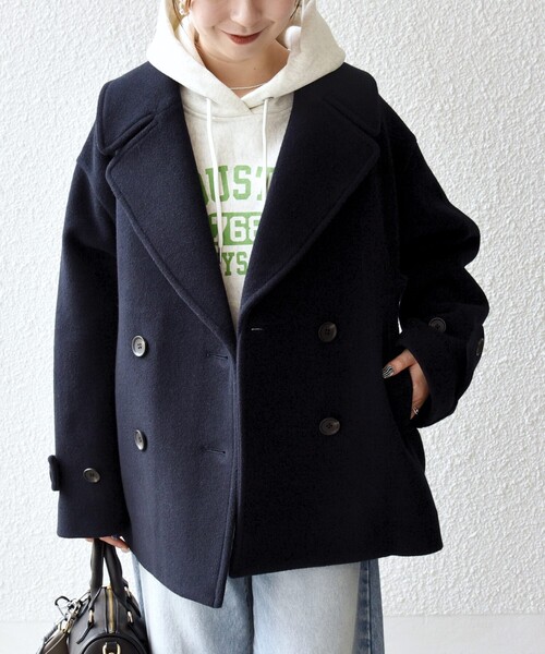 SHIPS any ピーコート pコート any: カシミヤ ミックス テーラード