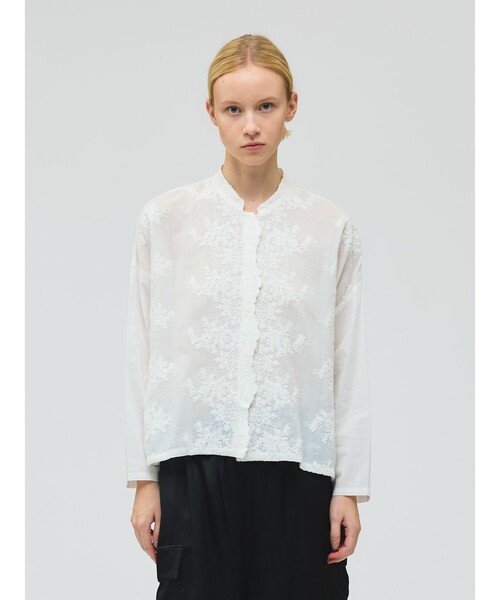 mizuiroind（ミズイロインド） ブラウス シャツ レーススタンドカラー