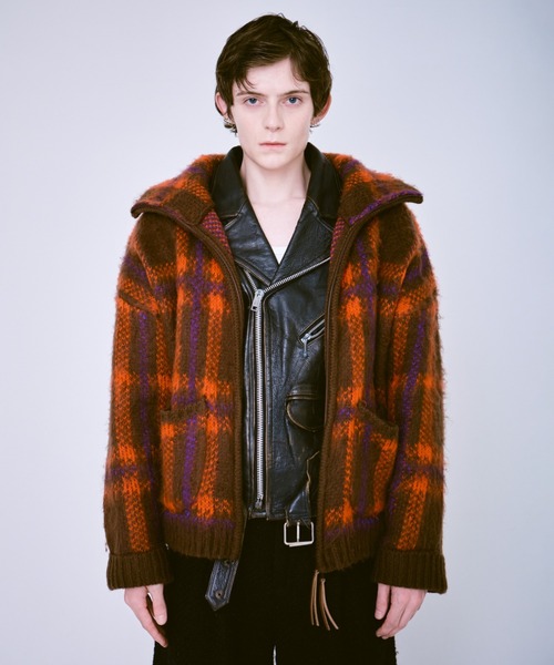 Camphor wood セーター ニット brushed check drivers knit jacket