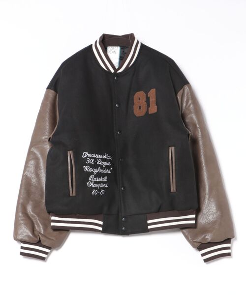 スタジャン a.p.o.v. チェーンステッチ刺繍サガラワッペンウール＆合成