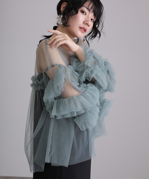atlo（アトロ） カーディガン ギャザーチュールトップスオケージョン