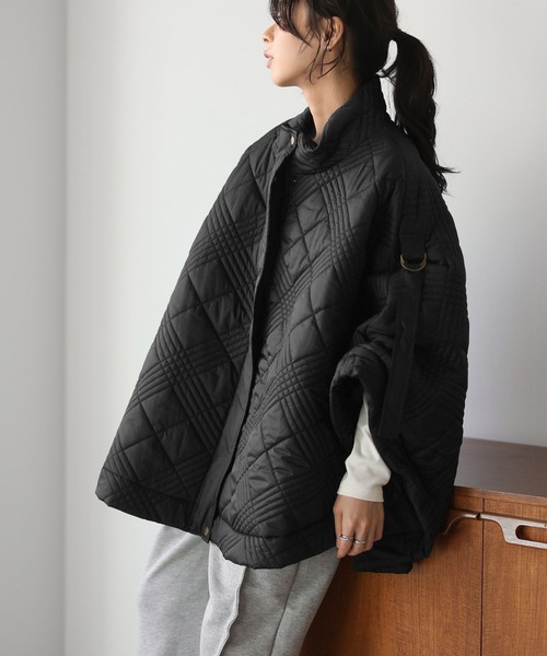 itto ポンチョ 2WAYキルティングポンチョコート レディース