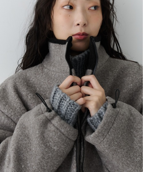 NUJOH ジャケット ノーカラージャケット Contrast Zip Boa Jacket