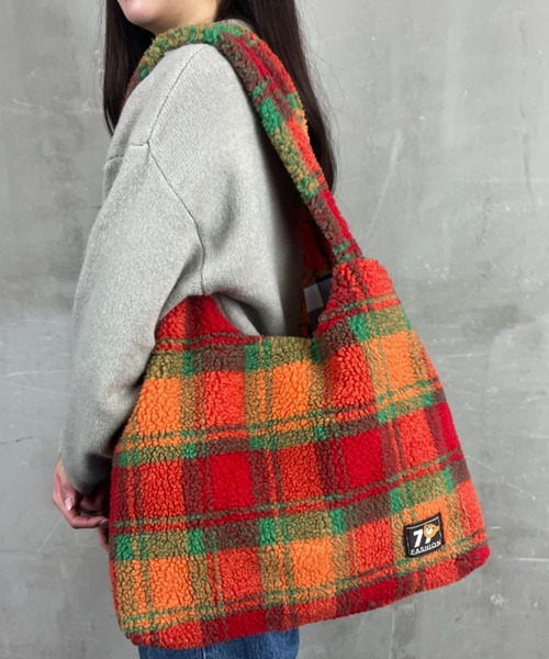 ショルダーバッグ バッグ ボア チェック柄プリント A4対応 大容量