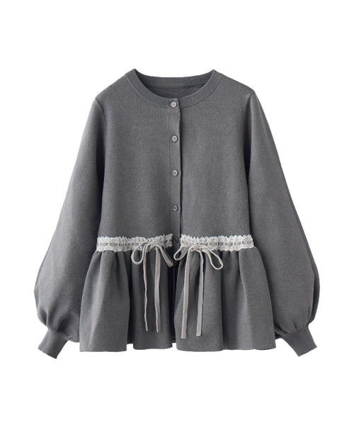 カーディガン velours ribbon peplum cardigan / リボンペプラム
