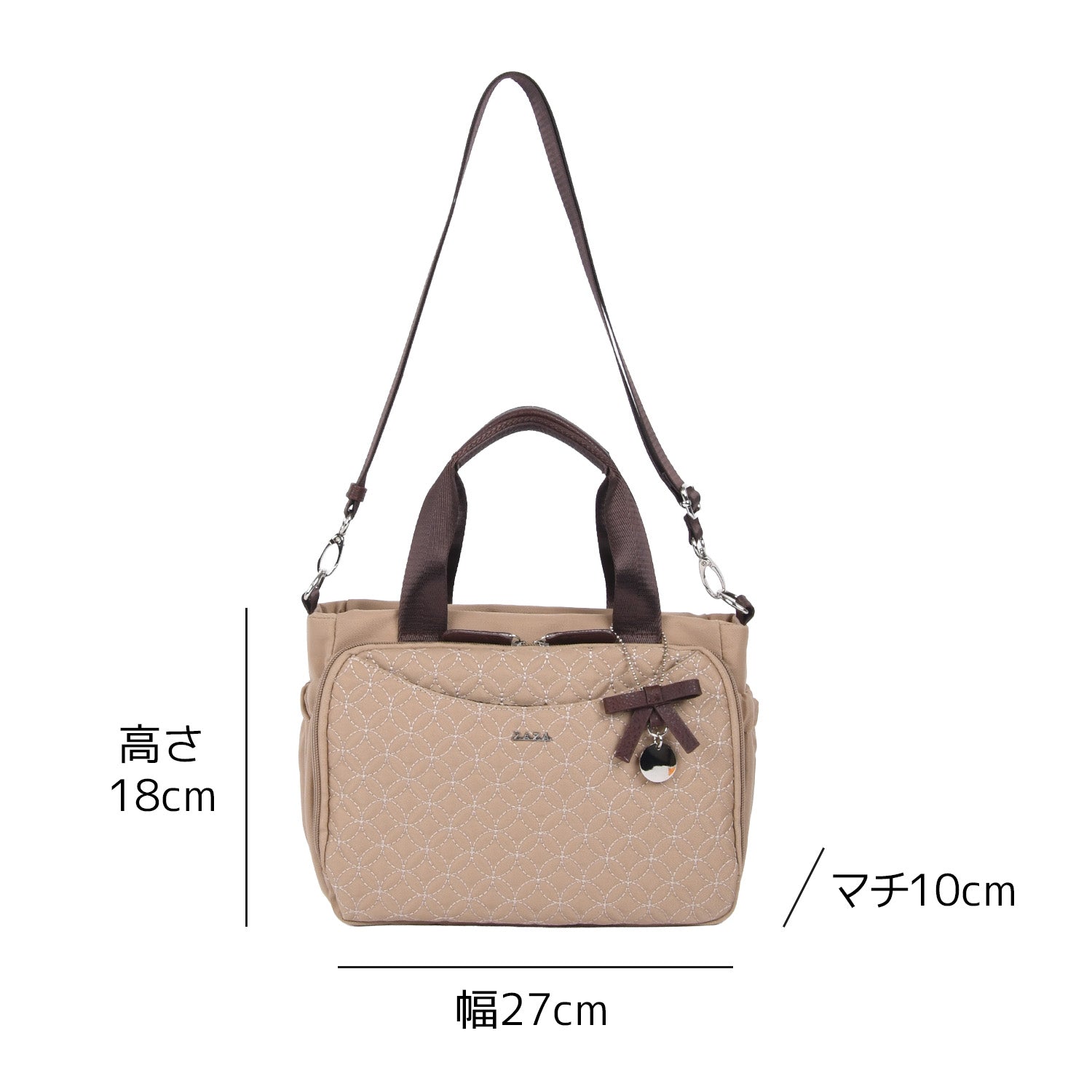 ZAZA キルトリボン猫チャーム付き2wayハンドバッグ EL7186