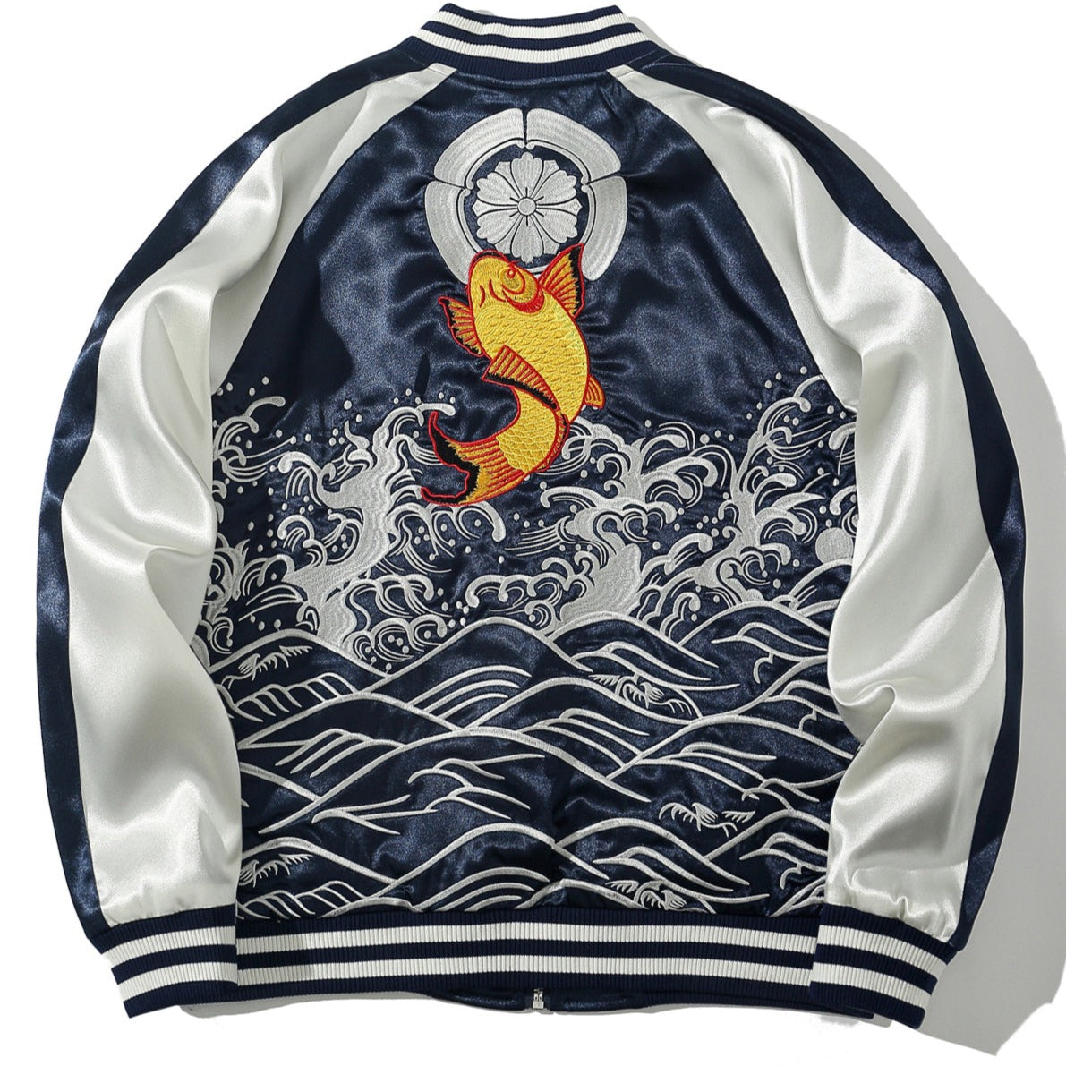 Jumping Koi Embroidery Baseball Jacket | Zen Breaker