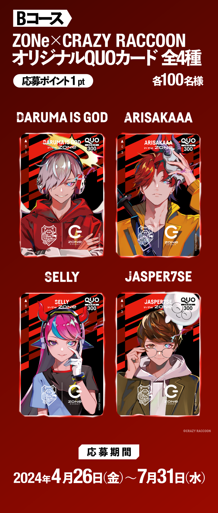 ZONe × Crazy Raccoonオリジナルデスクマット&QUOカード当たる