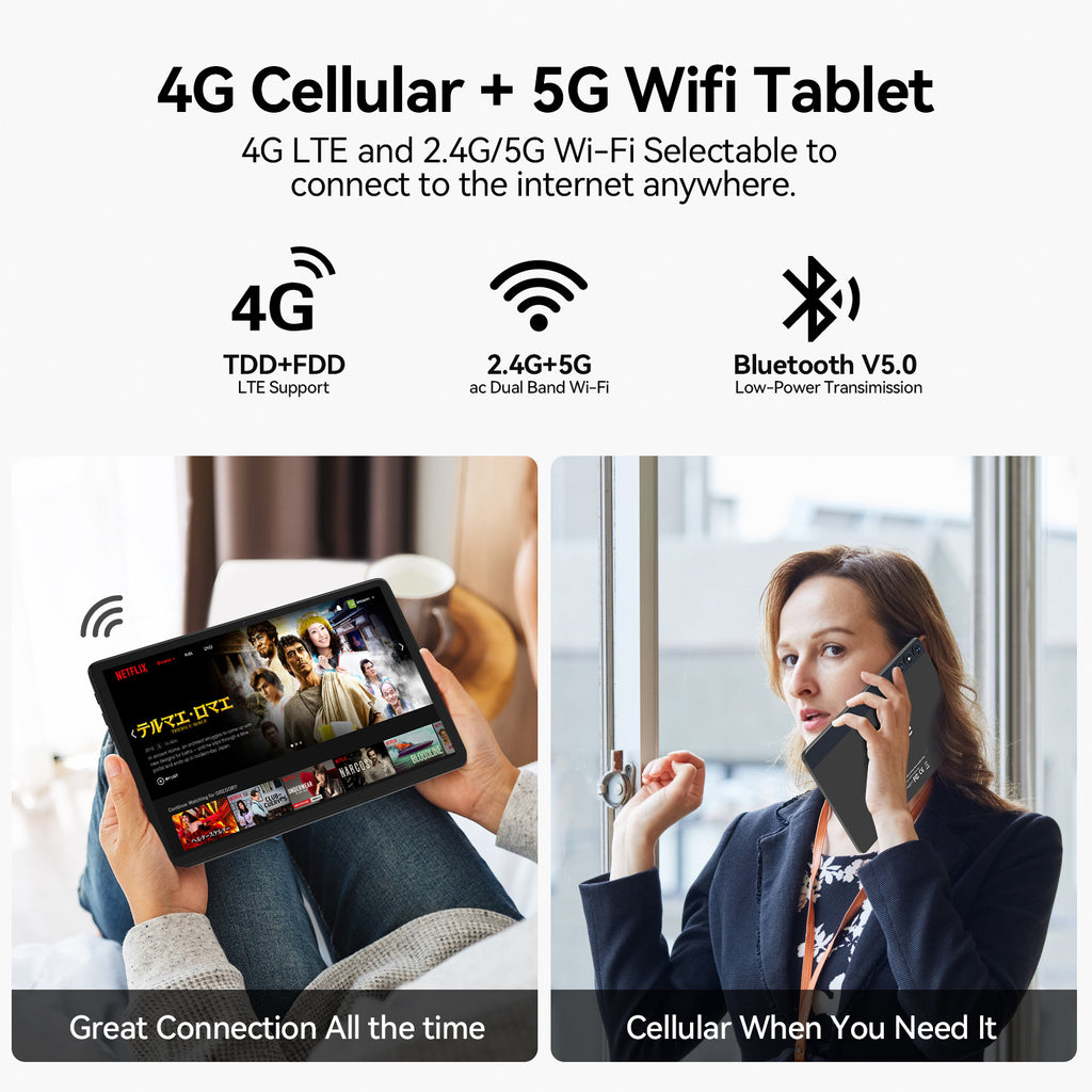 Android 15 Tablet,128GB ROM 14GB RAM,10inch 4G Phone Tablet,5G