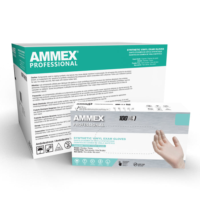AMMEX 4-Mil Stretch Synthetic Ivory Exam Vinyl Disposable Gloves