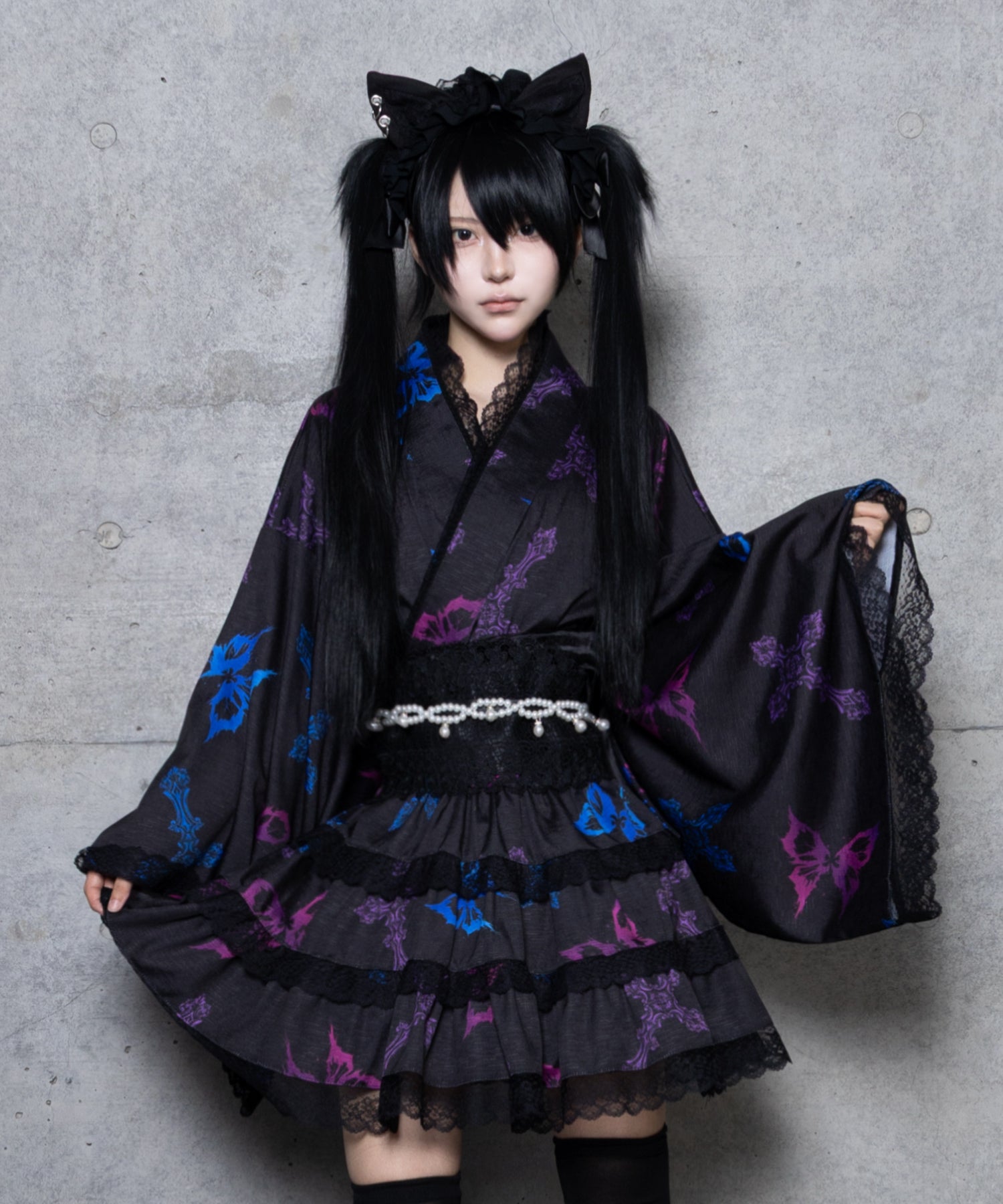 クロス蝶々総柄浴衣ワンピース＋帯セット– A AM STUDIO