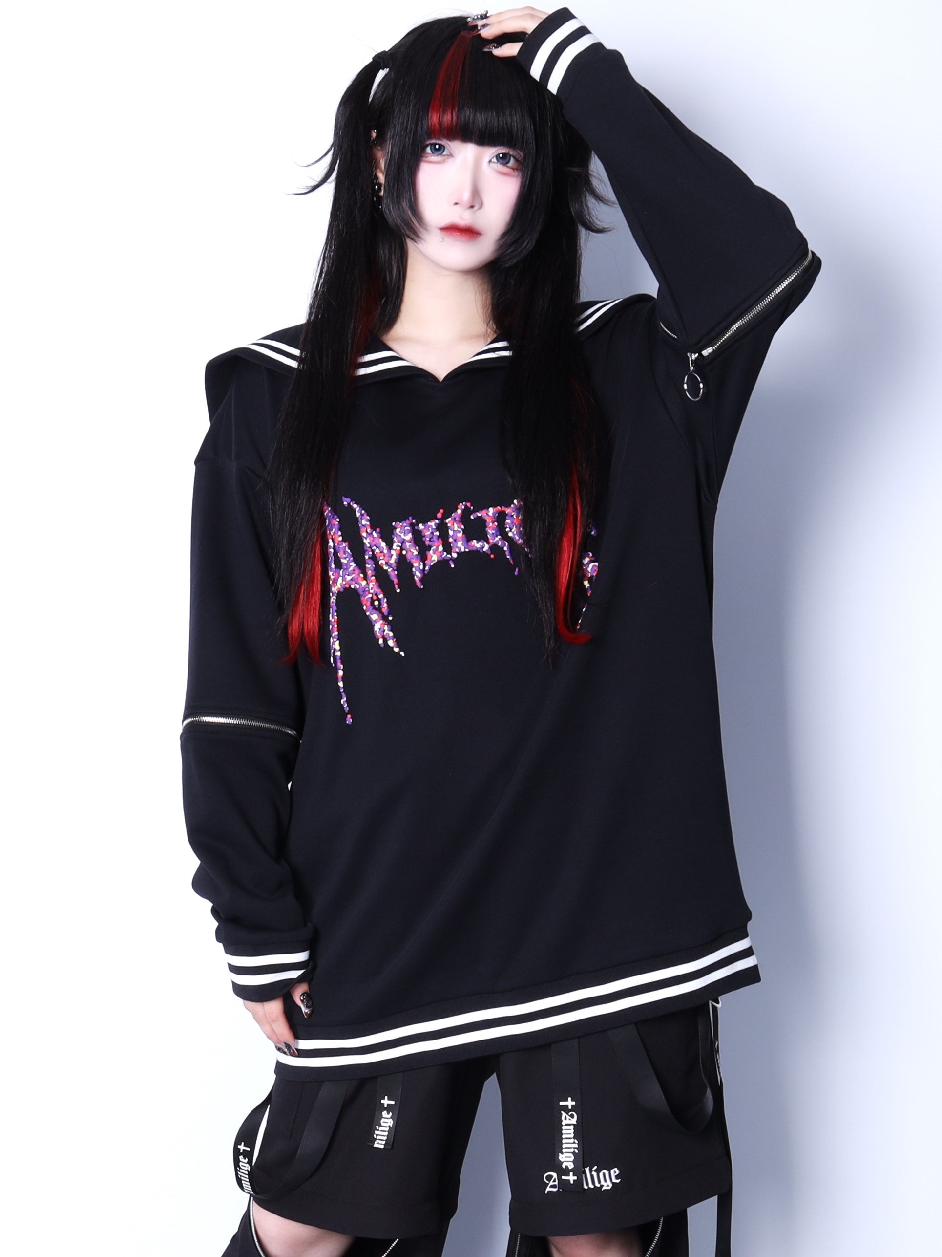 Amilige発泡プリントセーラーカラースウェット– A AM STUDIO