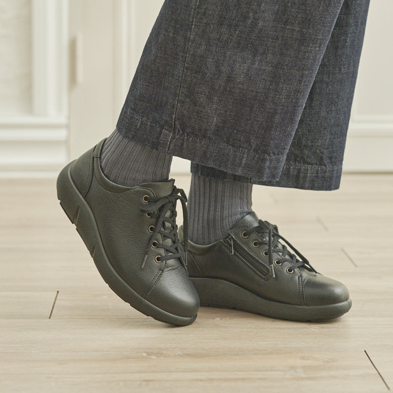 アキレス・ソルボ C 527 黒｜牛革3E ファスナー付きシューズ｜撥水