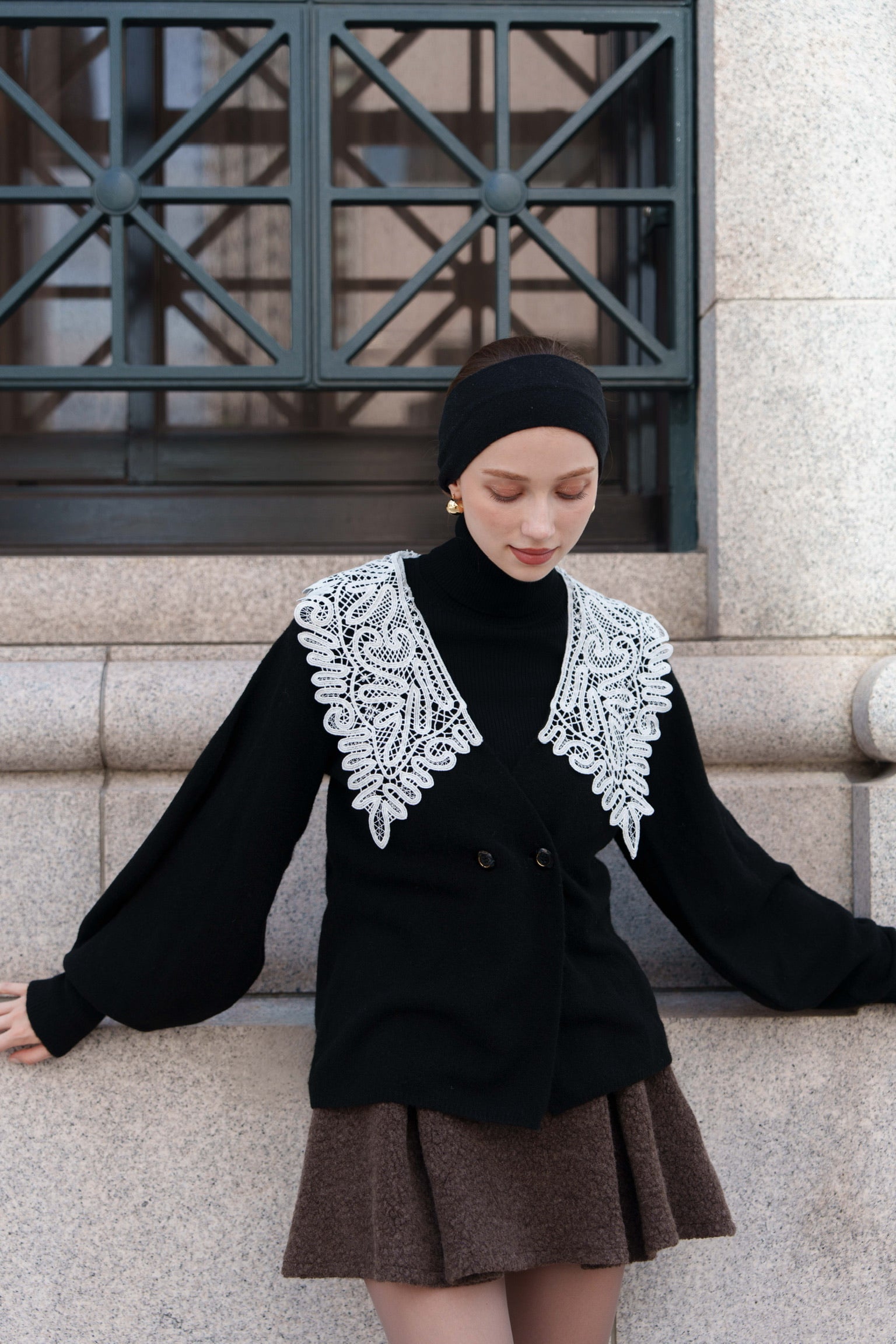 lace collar knit cardigan – Acka online store