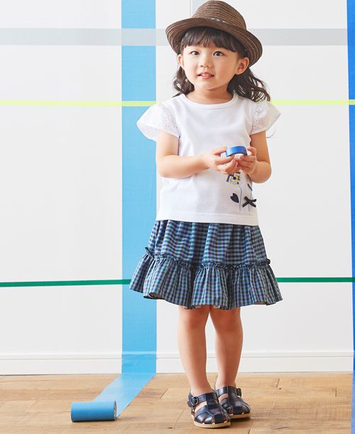 ファミリア familiar リバーシブルスカート シャンブレー チェック 90