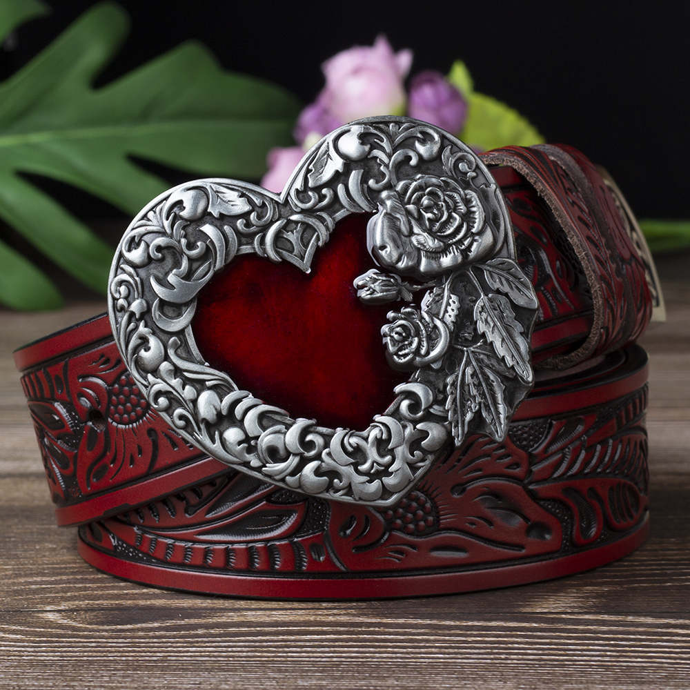Love Hurts Buckle Sword and Red Heart for Women Fashion Embossed