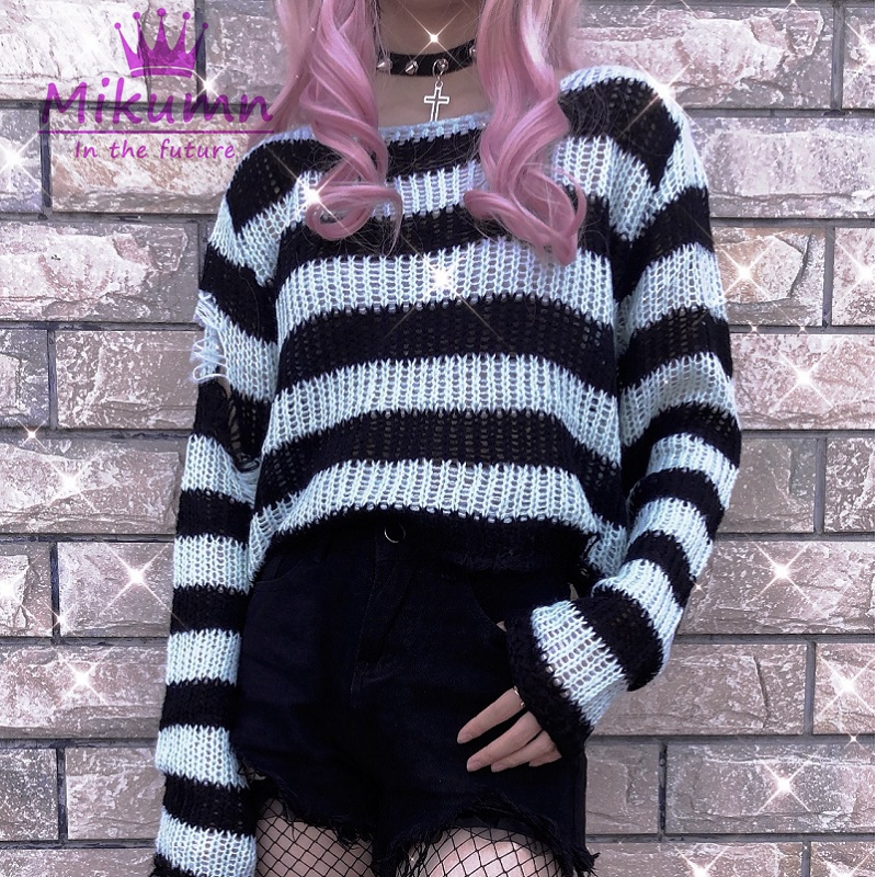 Punk Gothic Rock Dark Red Pink Purple Gray Green Striped Short