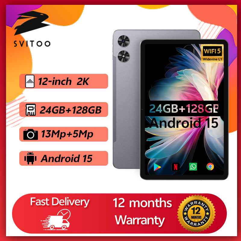 SVITOO Tablet Android 15 2025 12 Inch 2K Display Unisoc T606 24GB