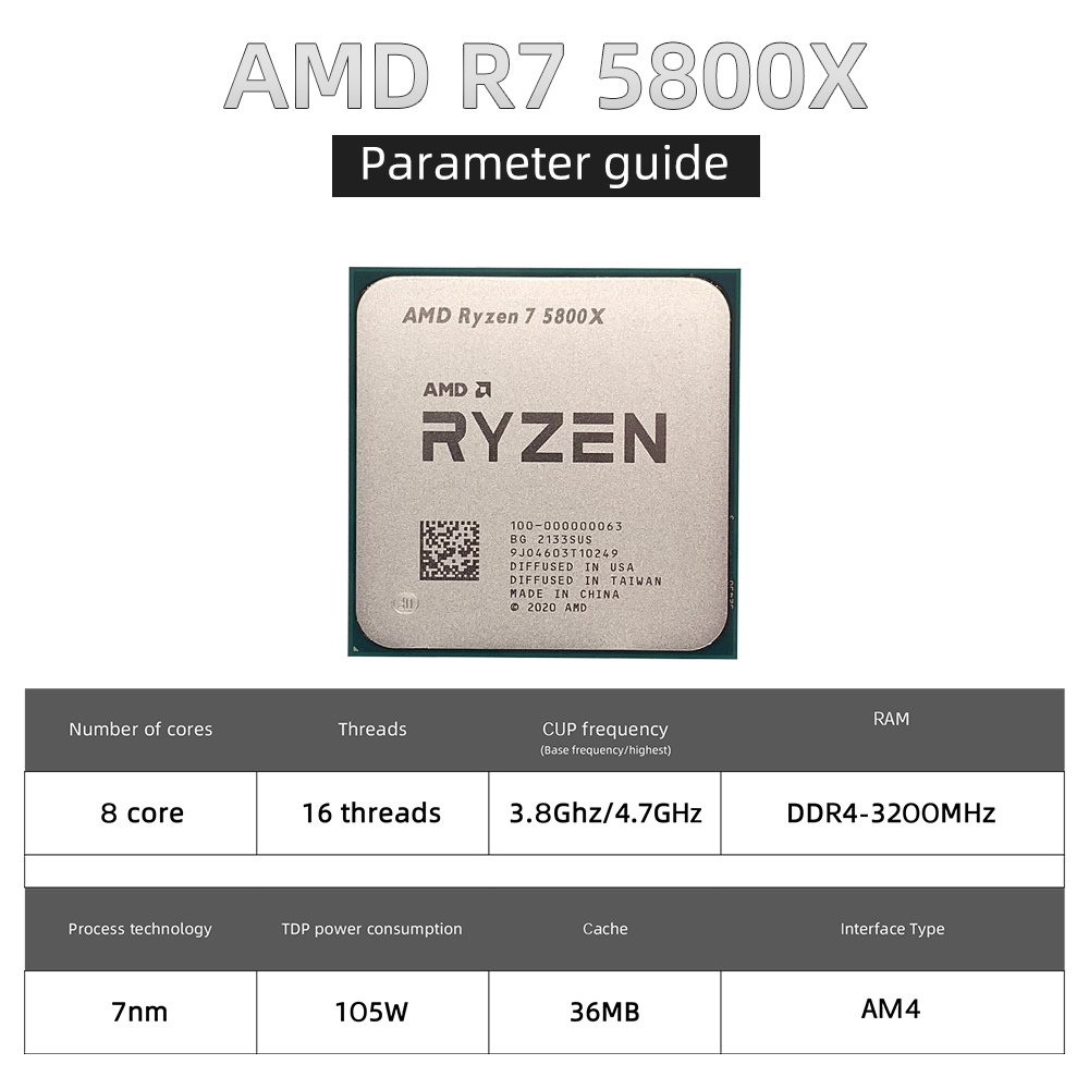 Amd ryzen 7 5800x r7 5800x 3.8 ghz 8コア16スレッド105w cpu