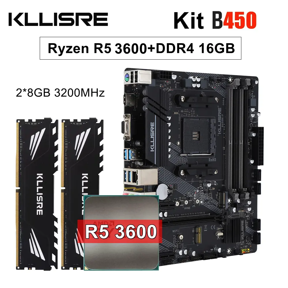 Kllisre B450 Kit amd ryzen With 5 R5 3600 cpu DDR4 16GB (2x8GB