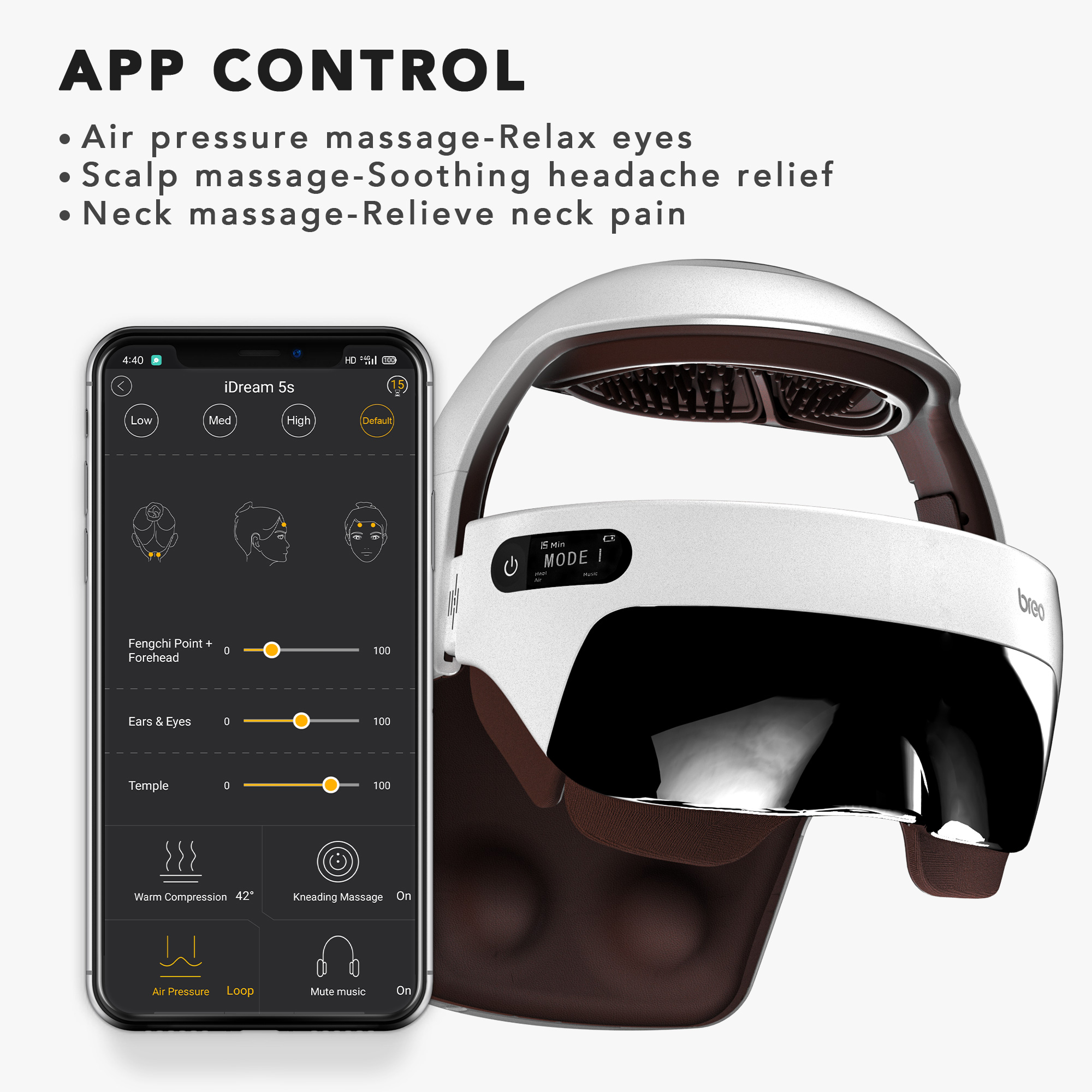 Breo iDream 5s ヘッドマッサージヘルメット頭皮の疲労を和らげ、目と