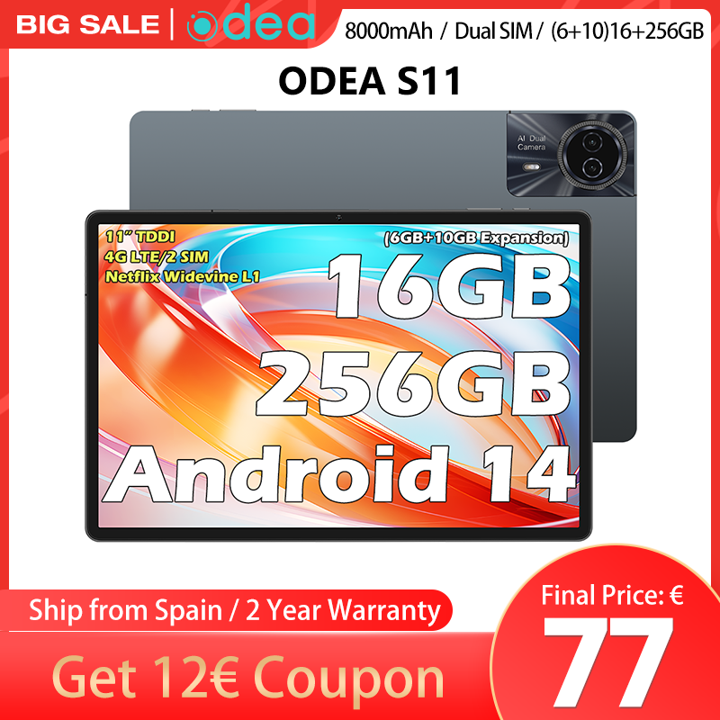 Odea S11 タブレット、11 インチ Tddi、Android 14、(6+10)16Gb Ram