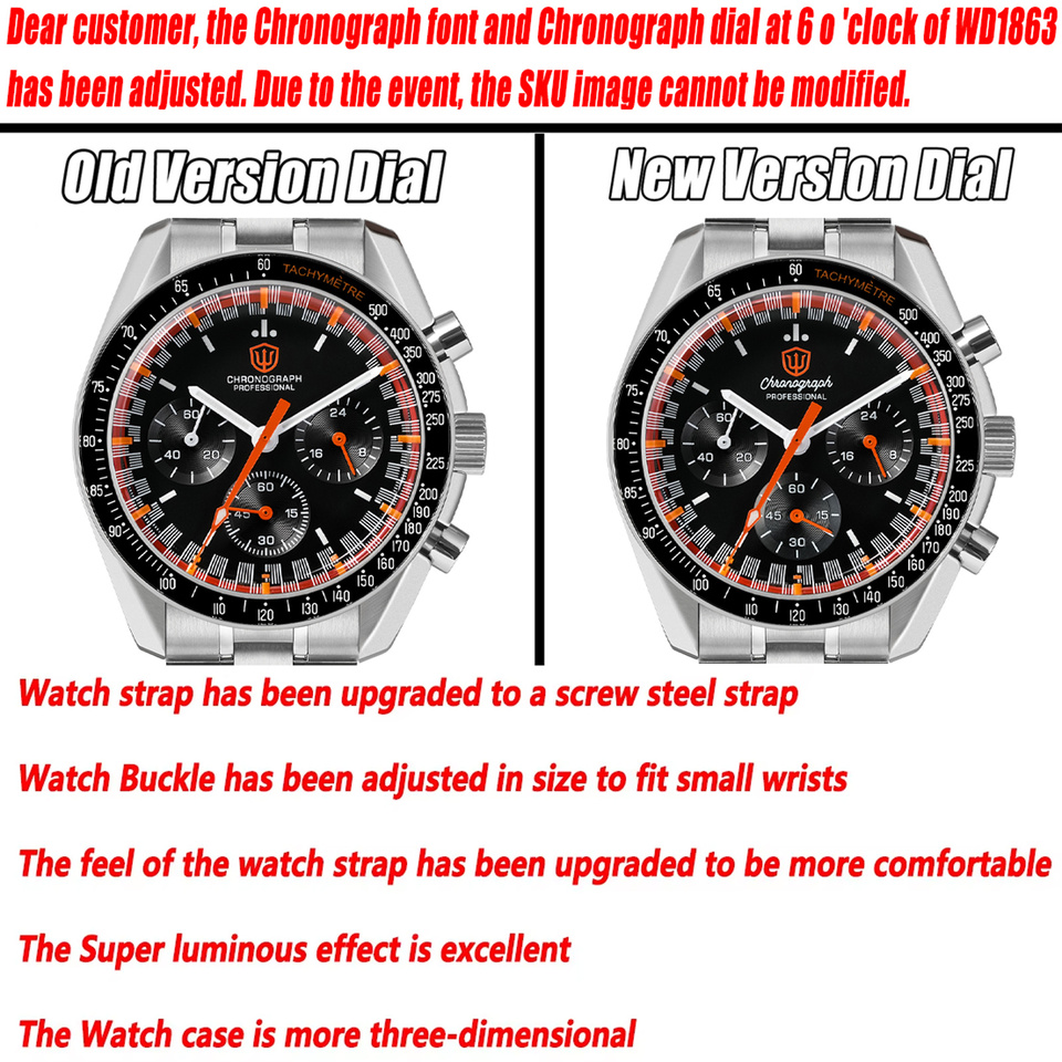 Watchdives WD1863 Quartz Watch VK63 Chronograph Movement Bubble