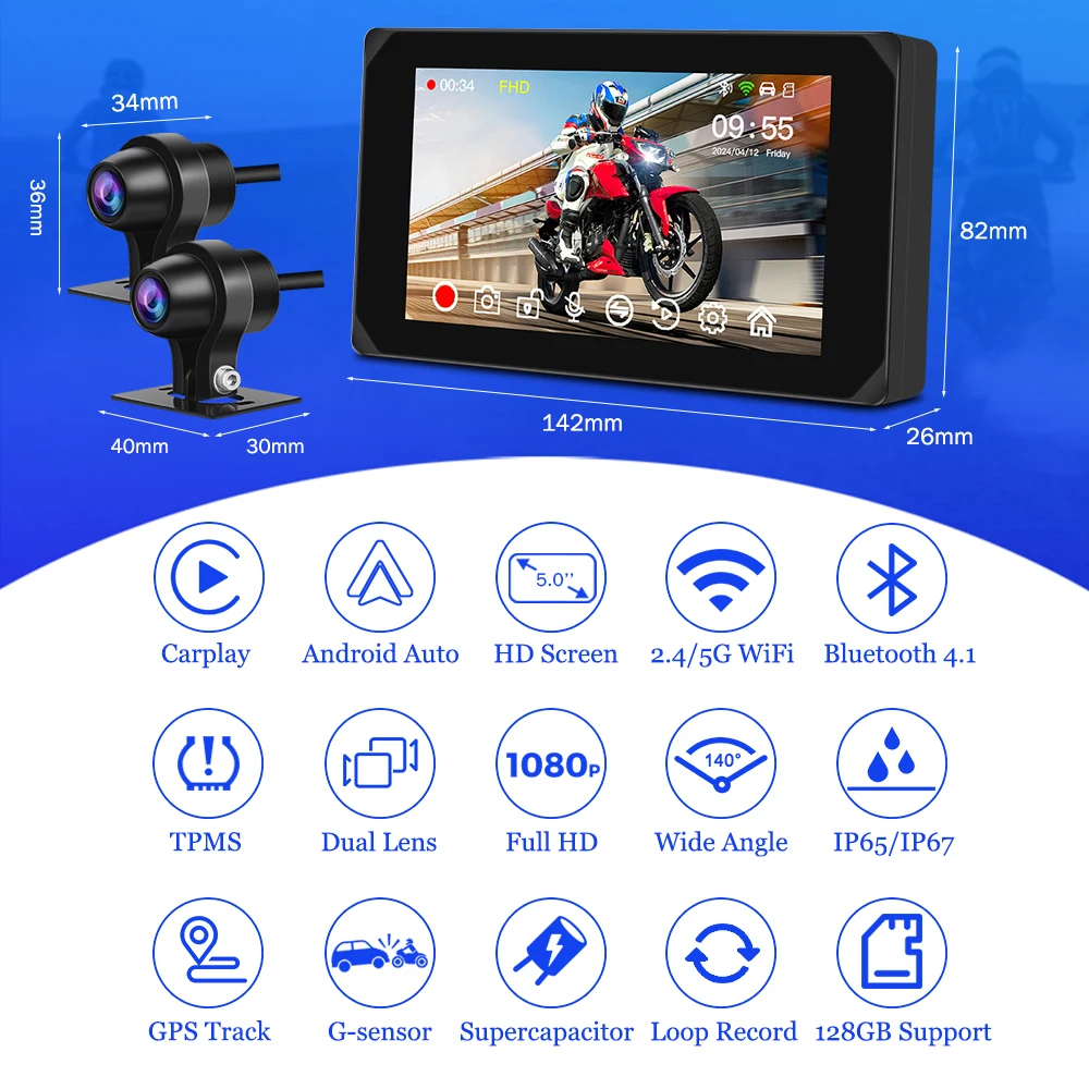 VSYSTO Motorcycle Dash Cam CS5 CS5 Pro support Wireless CarPlay