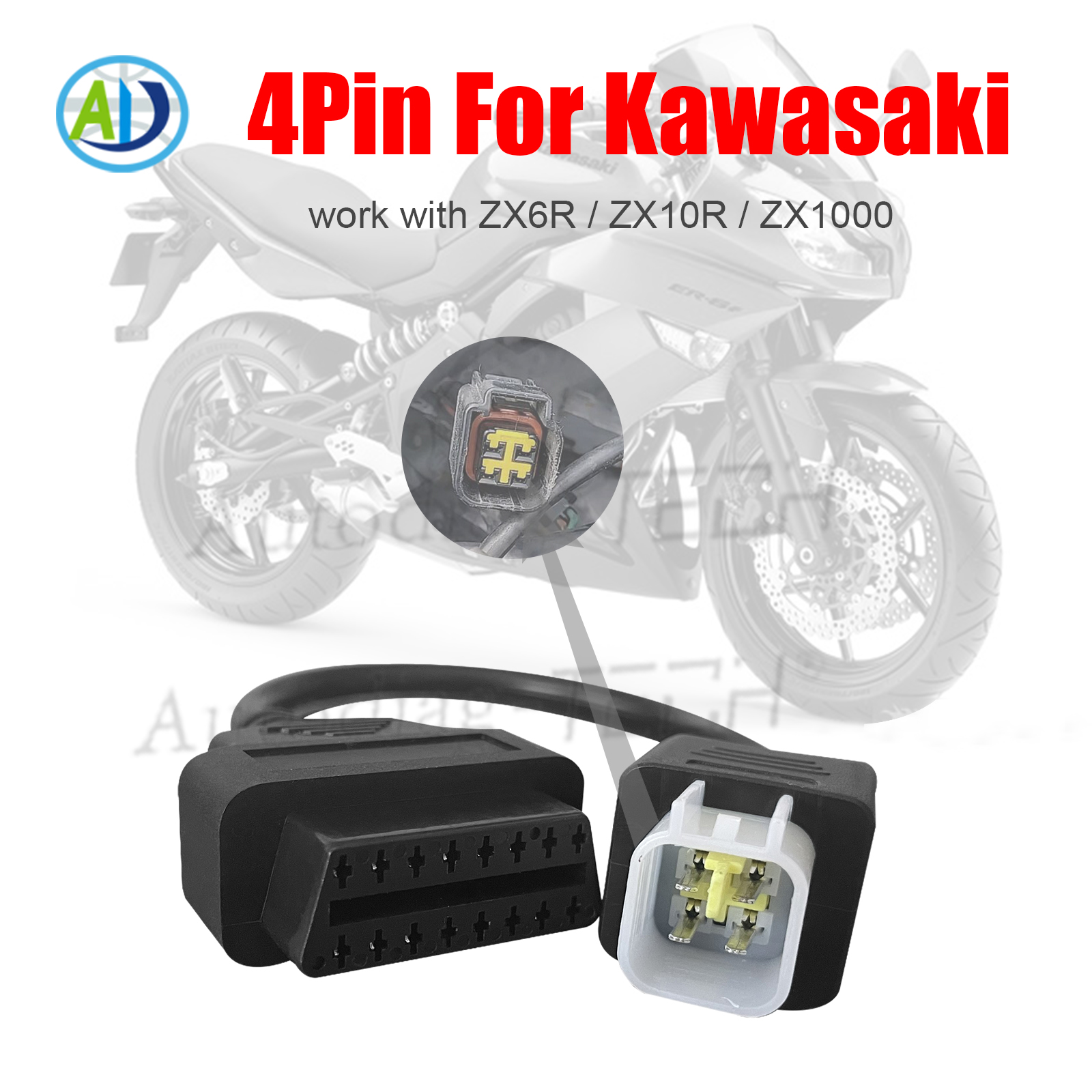 Motorcycle OBD Adapter For Kawasaki ZX6R ZX10R ZX1000 4Pin to