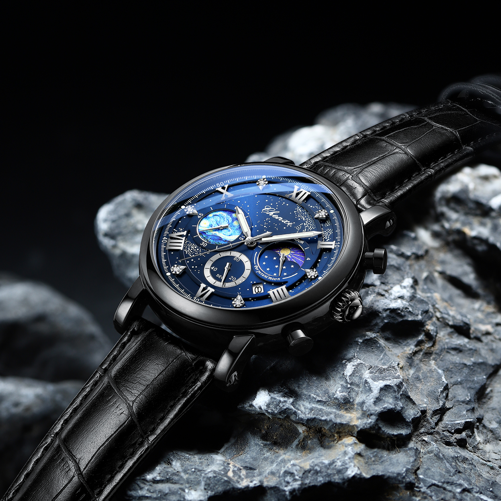 Chenxi 972 Sun Stars Stopwatch Multi-function Fashion Men's Moon