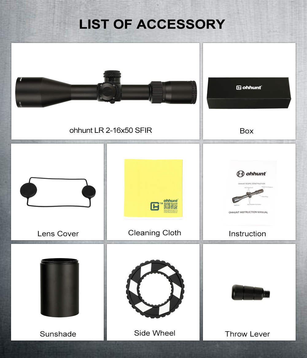 ohhunt LR 2-16x50 SFIR Hunting Scope Mil Dot Glass Etched Reticle