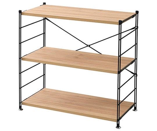 63-6516-32 おしゃれ木製棚板 ワイヤーラック 3段 オーク(木目) MWS