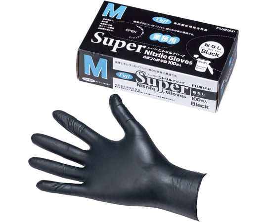 68-9204-73 フジスーパーニトリルグローブ黒（粉なし）M 1組（100枚入