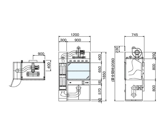 3-1371-11 ラボドラフト（SUS製・W900・乾式スクラバー付きタイプ
