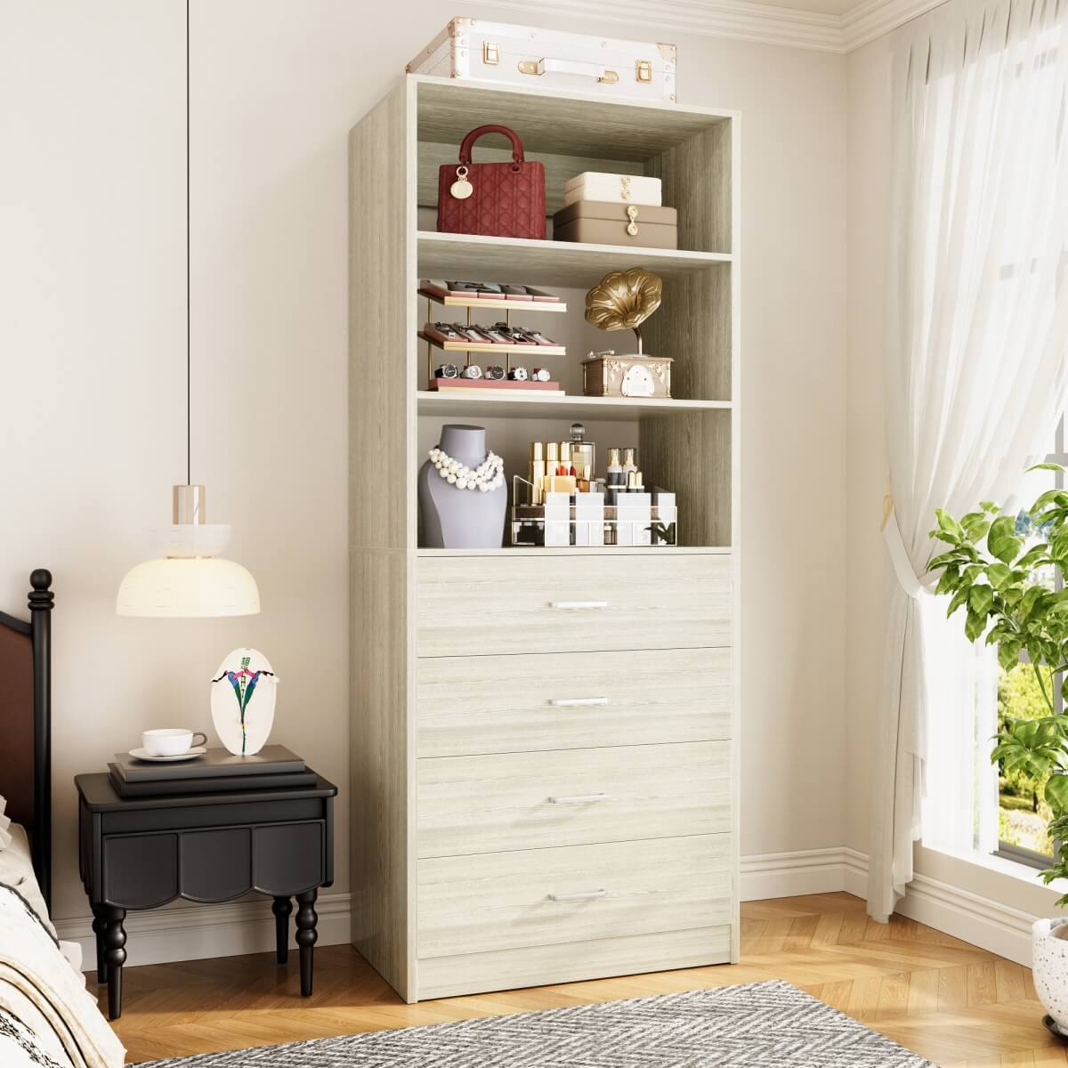 Aheaplus 21.3'' Width Wooden Closet Drawer System with 4 Drawers