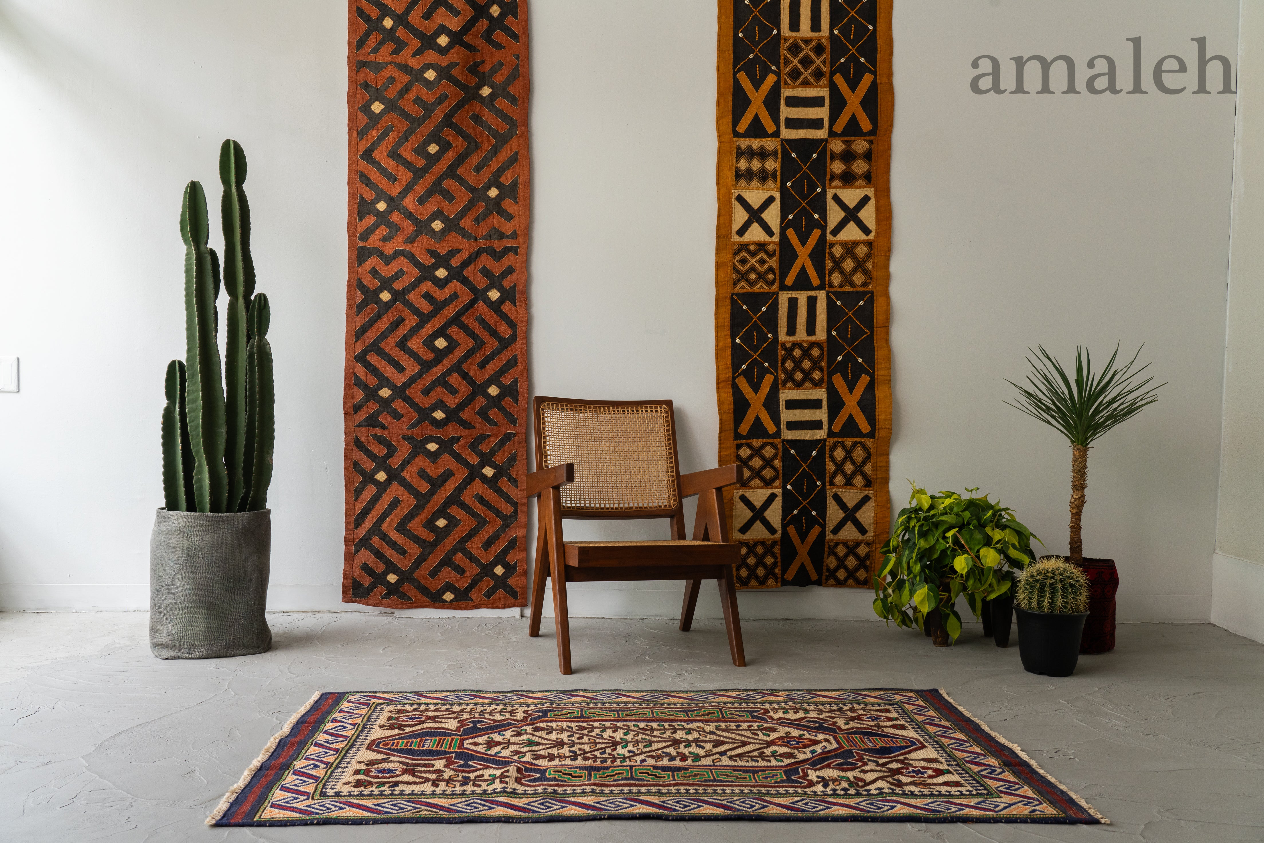 50×91 ラコッタオレンジ×トルコブルー トルコヴィンテージラグ ミニ