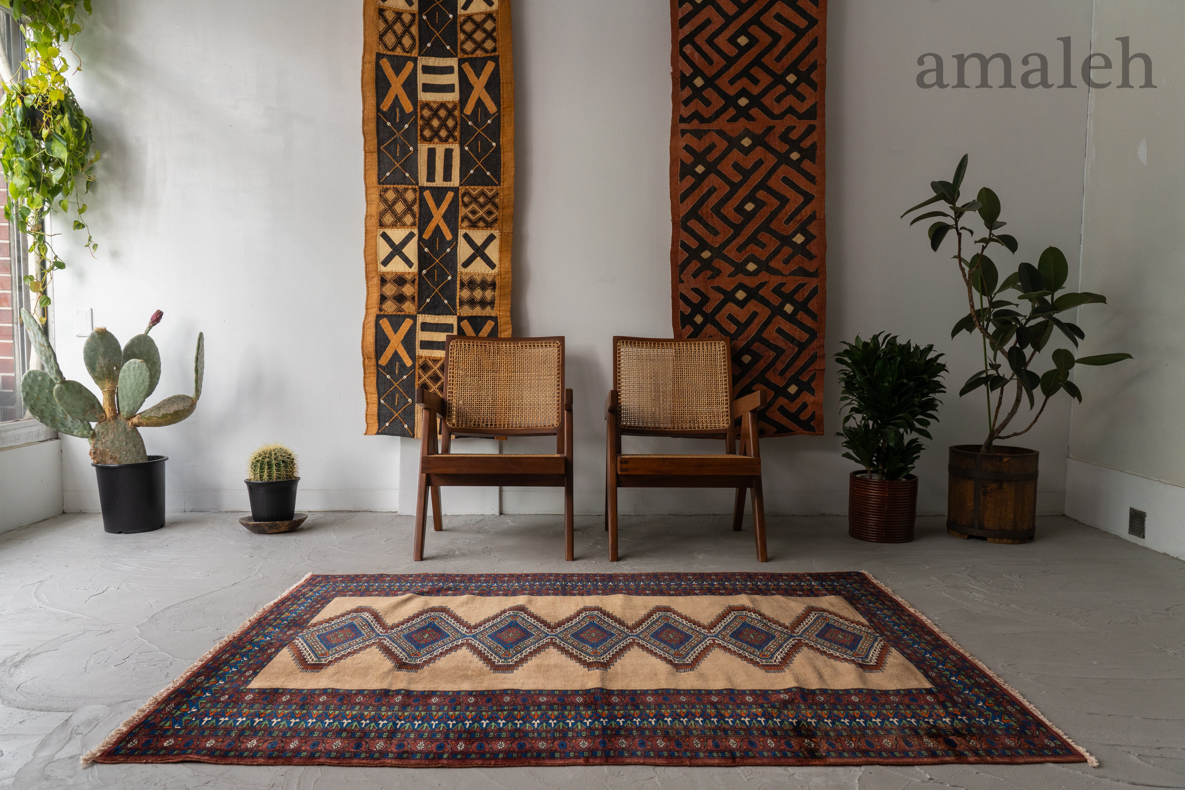 パキスタン産 1980年代 パキスタンラグ】手織り絨毯-アンティークラグ