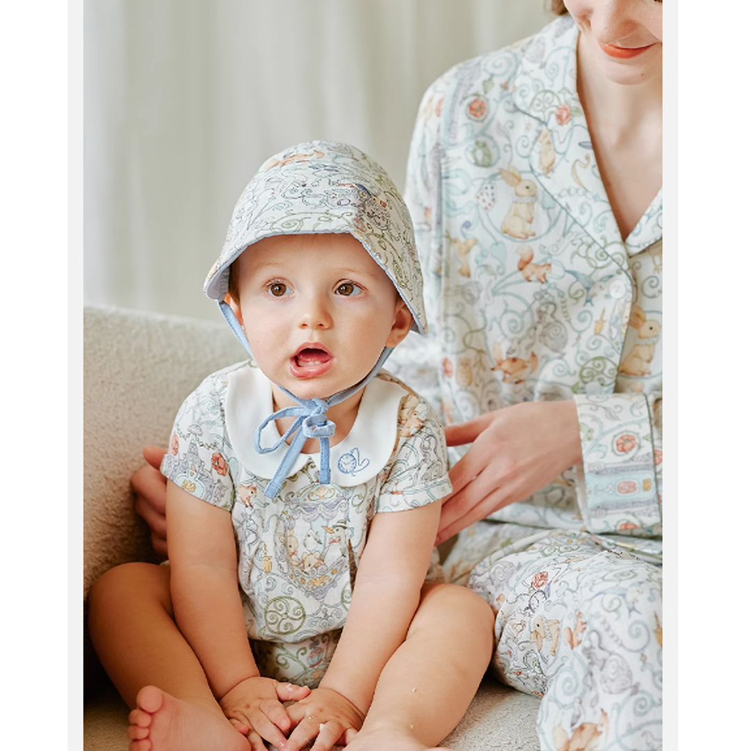 襟付きガーデンアニマルコットンロンパース 59㎝～90㎝｜ロンパース