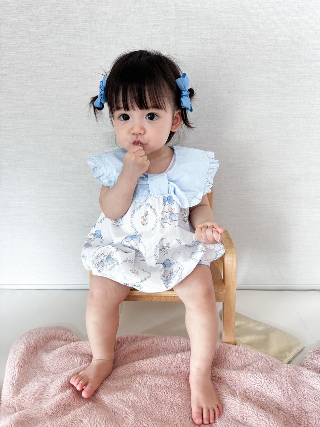 ブルーリボンショルダーロンパース 60㎝～90㎝ ｜ロンパース 女の子